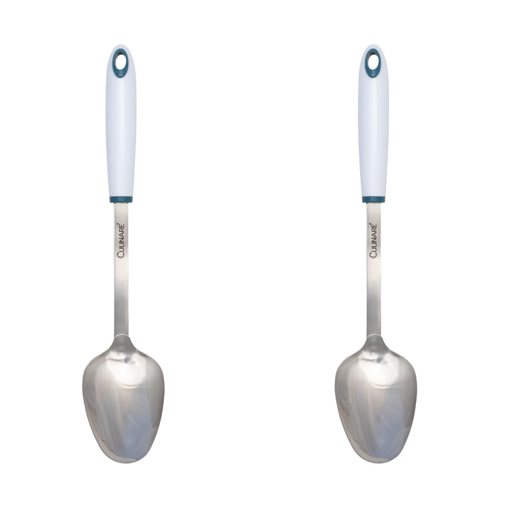 2x Culinare Bio Plastics 33cm Stainless Steel Solid Spoon Cooking Utensil White