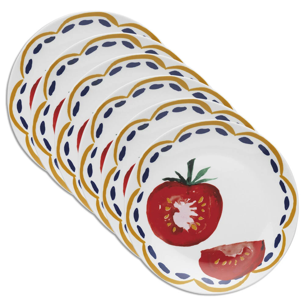 6x Porto Cucina 20cm Porcelain Side Plate Food/Snack Dish Tableware Round Tomato