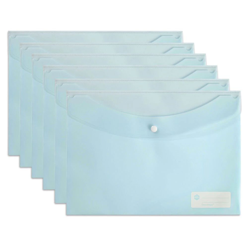 10PK Marbig Transparent Doculope Clip Folder A4 Paper Wallet/Sleeve Pastel Blue