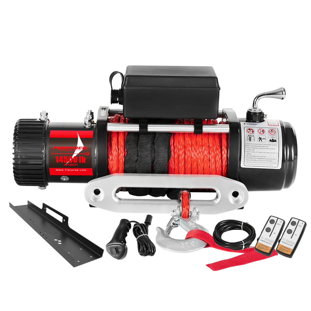 Fieryred 14500LBS Electric Winch 12v Synthetic Rope Winch Cradle Remote Wireless