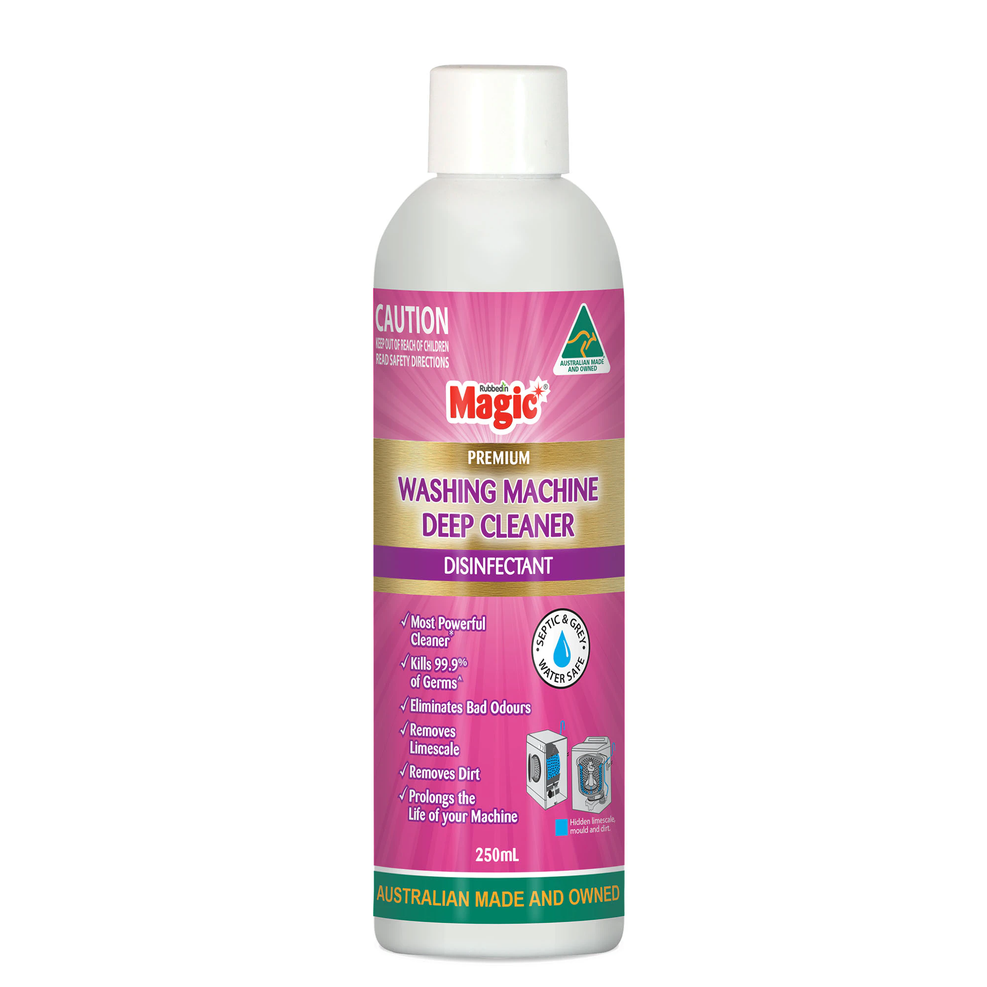 Magic Washing Machine Deep Cleaner 250mL Disinfects & Removes Built-up Grime, Detergent & Mineral Deposits