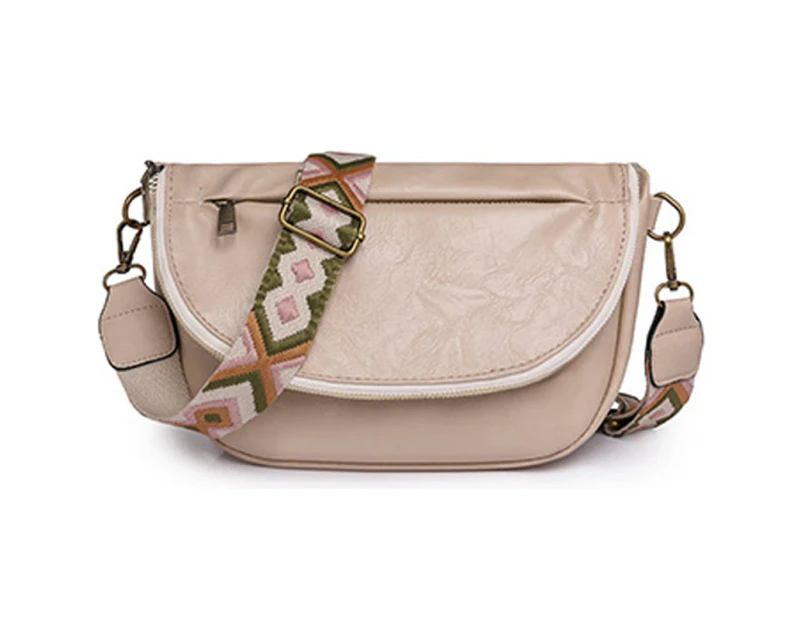 WASSUP Leather Vintage Crossbody Bags for Women Roomy Multi Pockets Sling Bag Fanny Purse Shoulder Bags Chest Bag-Beige
