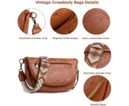 WASSUP Leather Vintage Crossbody Bags for Women Roomy Multi Pockets Sling Bag Fanny Purse Shoulder Bags Chest Bag-Beige