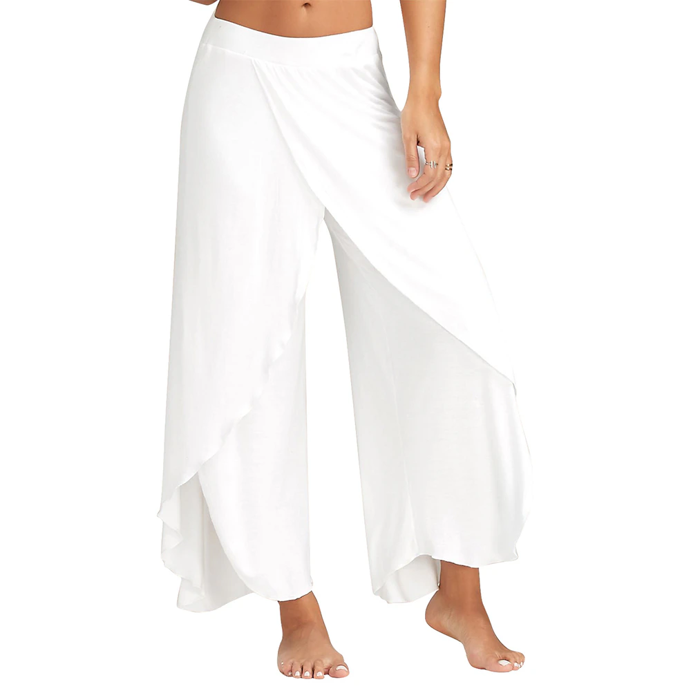 Plus Size Womens Summer Harem Palazzo Yoga Side Split Slit Pants Casual Loose Wide Leg Trousers