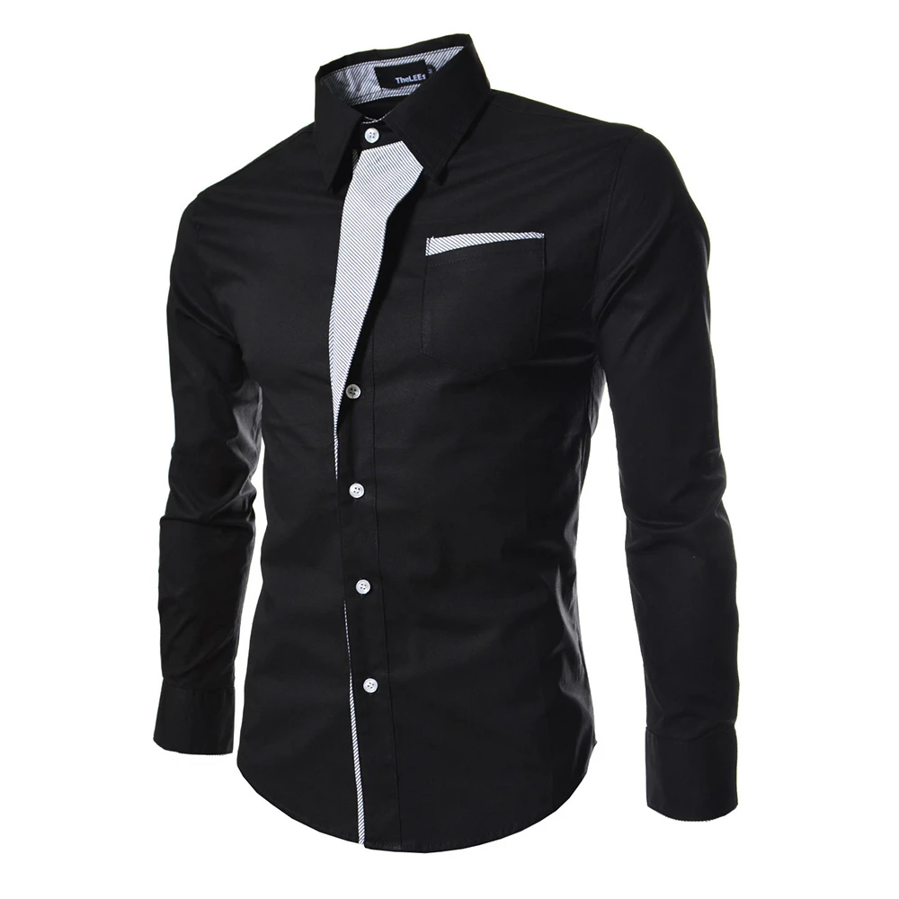 Men Smart Casual Dress Shirt Formal Business Long Sleeve Buttons Up Shirts Slim