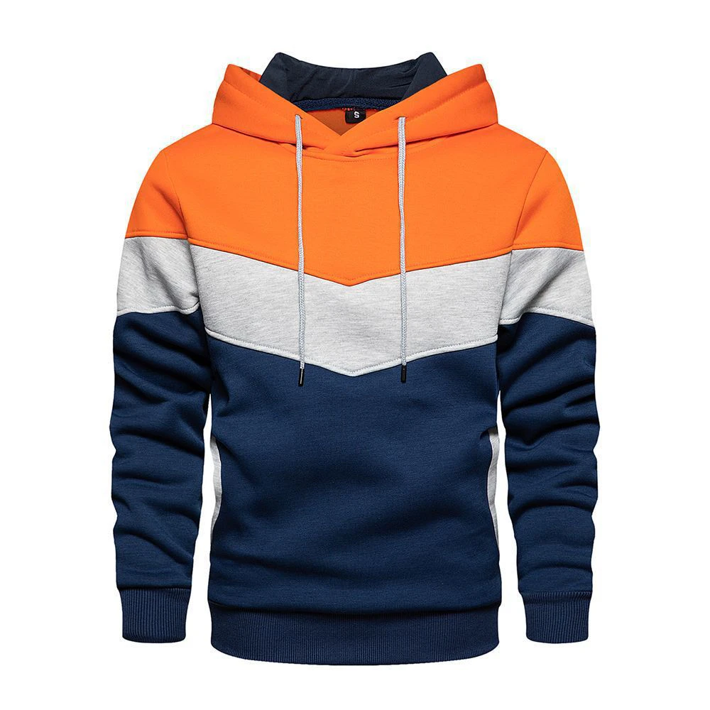 Men Colourblock Long Sleeve Hooded Sweatshirt Pullover Drawstring Hoodie Top Hoody Sports