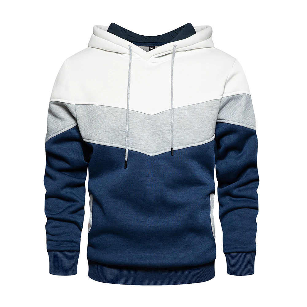 Men Colourblock Long Sleeve Hooded Sweatshirt Pullover Drawstring Hoodie Top Hoody Sports