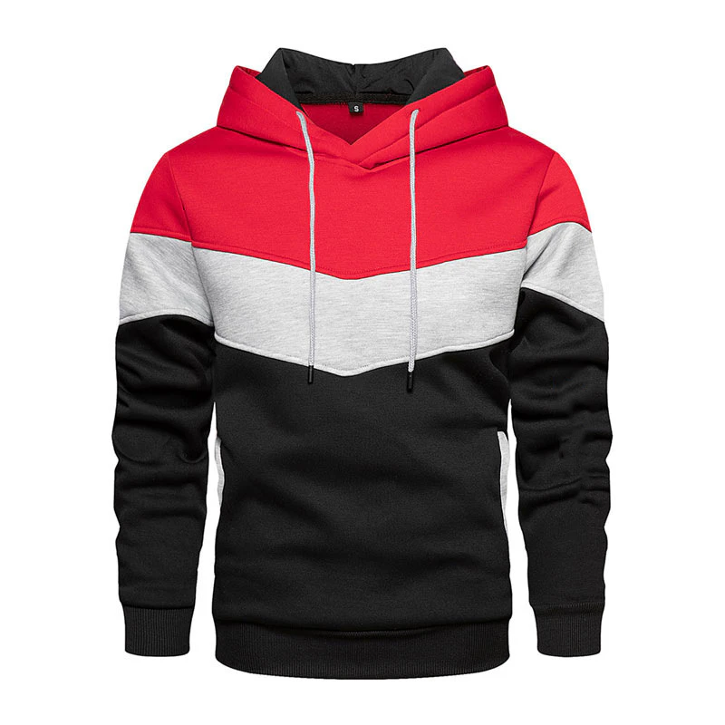 Men Colourblock Long Sleeve Hooded Sweatshirt Pullover Drawstring Hoodie Top Hoody Sports