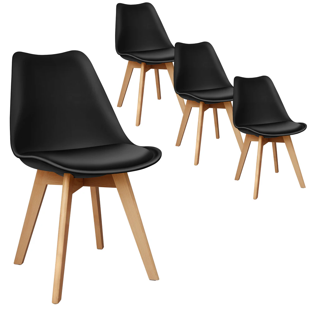 ALFORDSON 4x Dining Chairs Retro PU Leather Kitchen Lounge Cafe Wooden Black