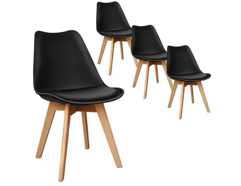 ALFORDSON 4x Dining Chairs Retro PU Leather Kitchen Lounge Cafe Wooden Black