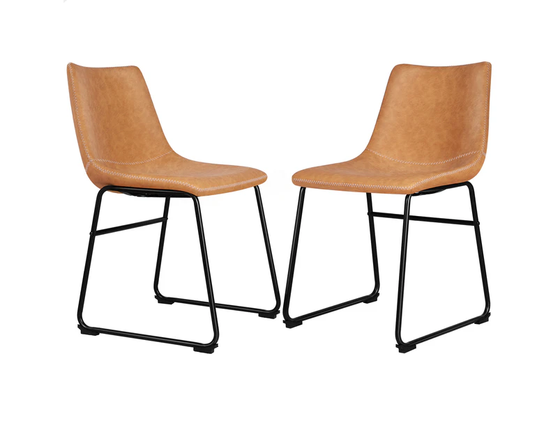 ALFORDSON 2x Dining Chairs Kitchen Lounge Cafe Seat Retro PU Leather Brown