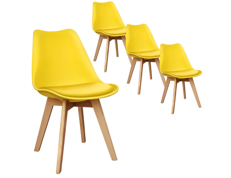 ALFORDSON 4x Dining Chairs Retro PU Leather Kitchen Lounge Cafe Wooden Yellow