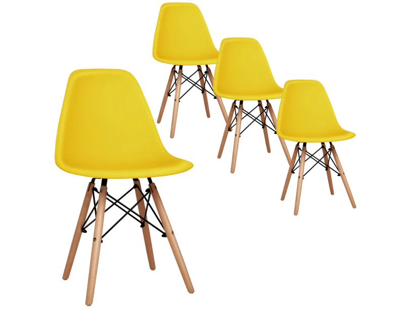 ALFORDSON 4x Dining Chairs Retro Steel Kitchen Lounge Cafe Solid Wood Yellow