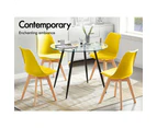 ALFORDSON 4x Dining Chairs Retro PU Leather Kitchen Lounge Cafe Wooden Yellow