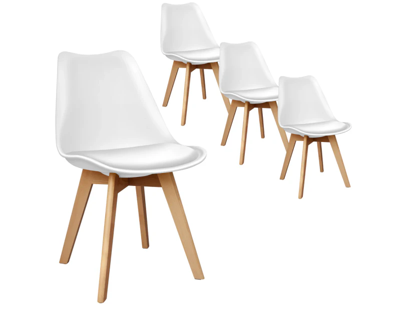 ALFORDSON 4x Dining Chairs Retro PU Leather Kitchen Lounge Cafe Wooden White