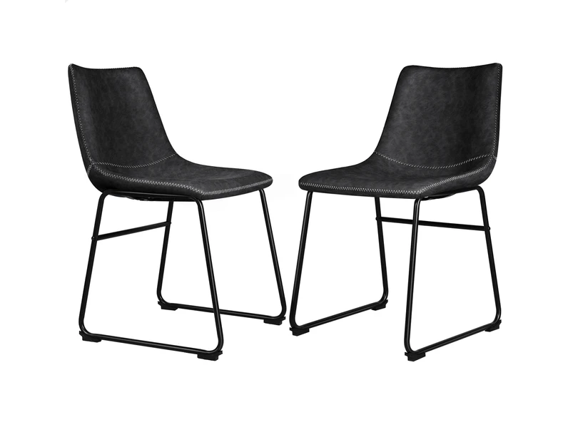 ALFORDSON 2x Dining Chairs Kitchen Lounge Cafe Seat Retro PU Leather Black