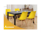 ALFORDSON 4x Dining Chairs Retro PU Leather Kitchen Lounge Cafe Wooden Yellow