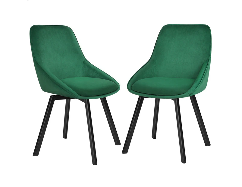 ALFORDSON 2x Dining Chairs Accent Kitchen Swivel Lounge Padded Seat Velvet Green