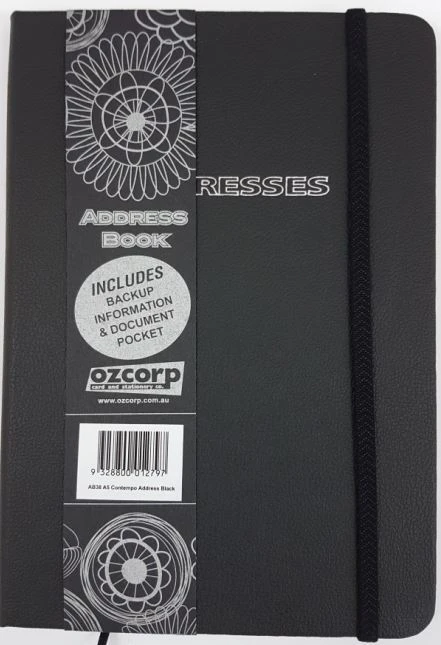 Ozcorp Address Book A5 Black with Elastic AB38