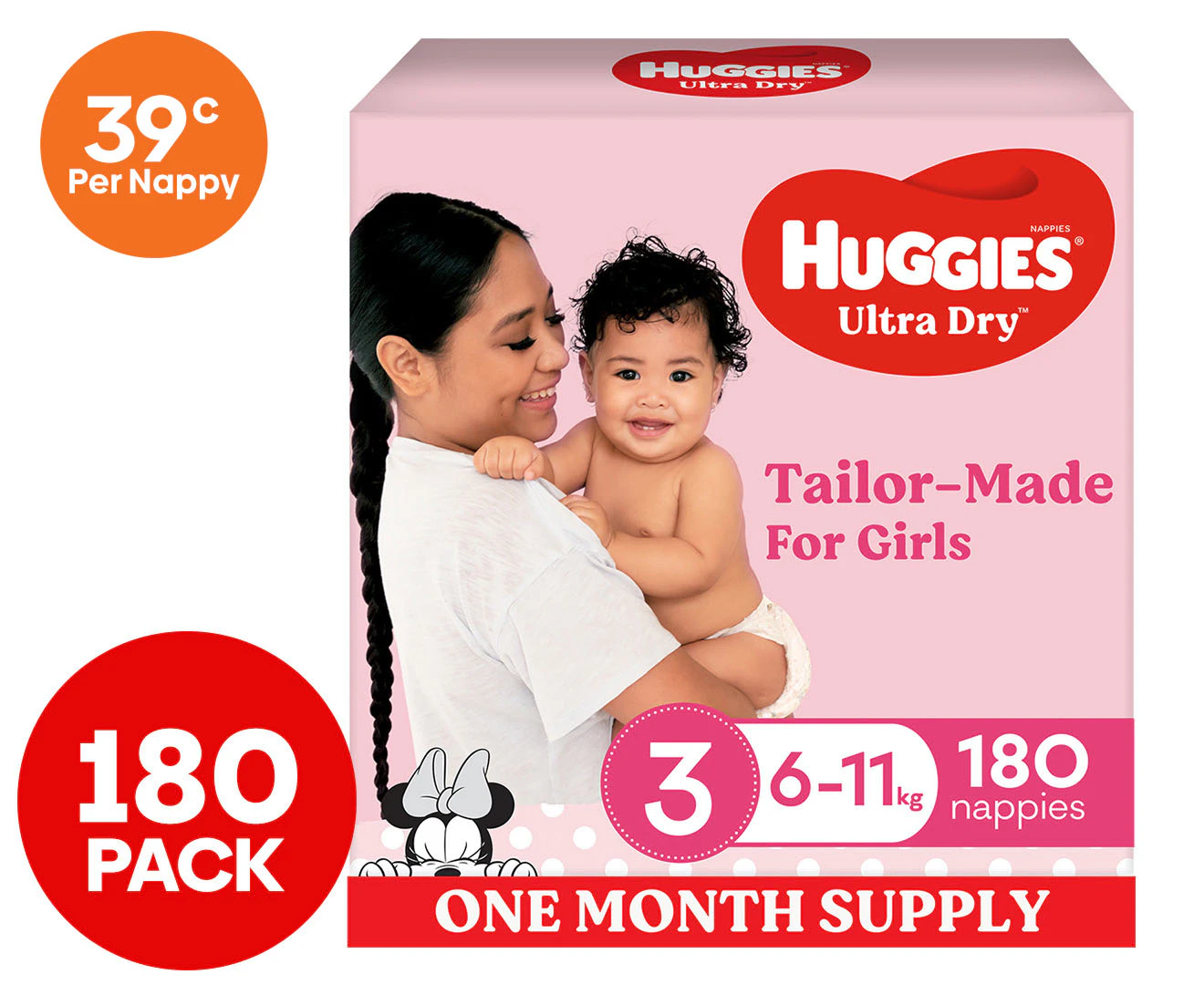 Huggies Ultra Dry For Girls Size 3 6-11kg Nappies 180pk