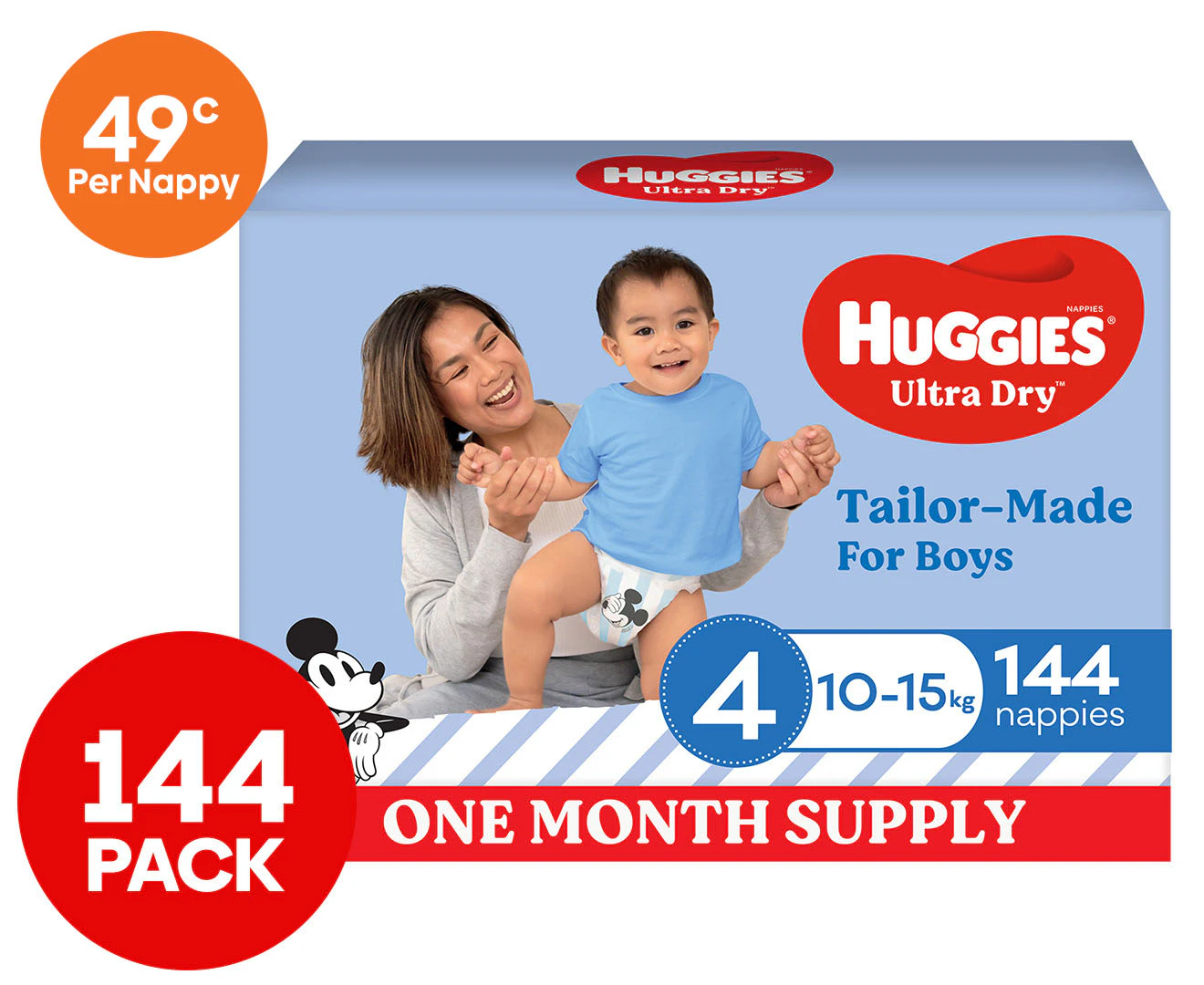 Huggies Ultra Dry For Boys Size 4 10-15kg Nappies 144pk