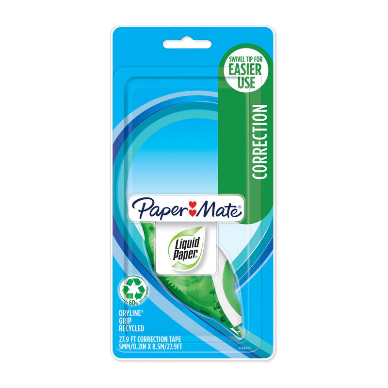 Paper Mate Liquid Paper Dryline Grip Recycled Correction Tape 5mm x 8.5m Pack 6