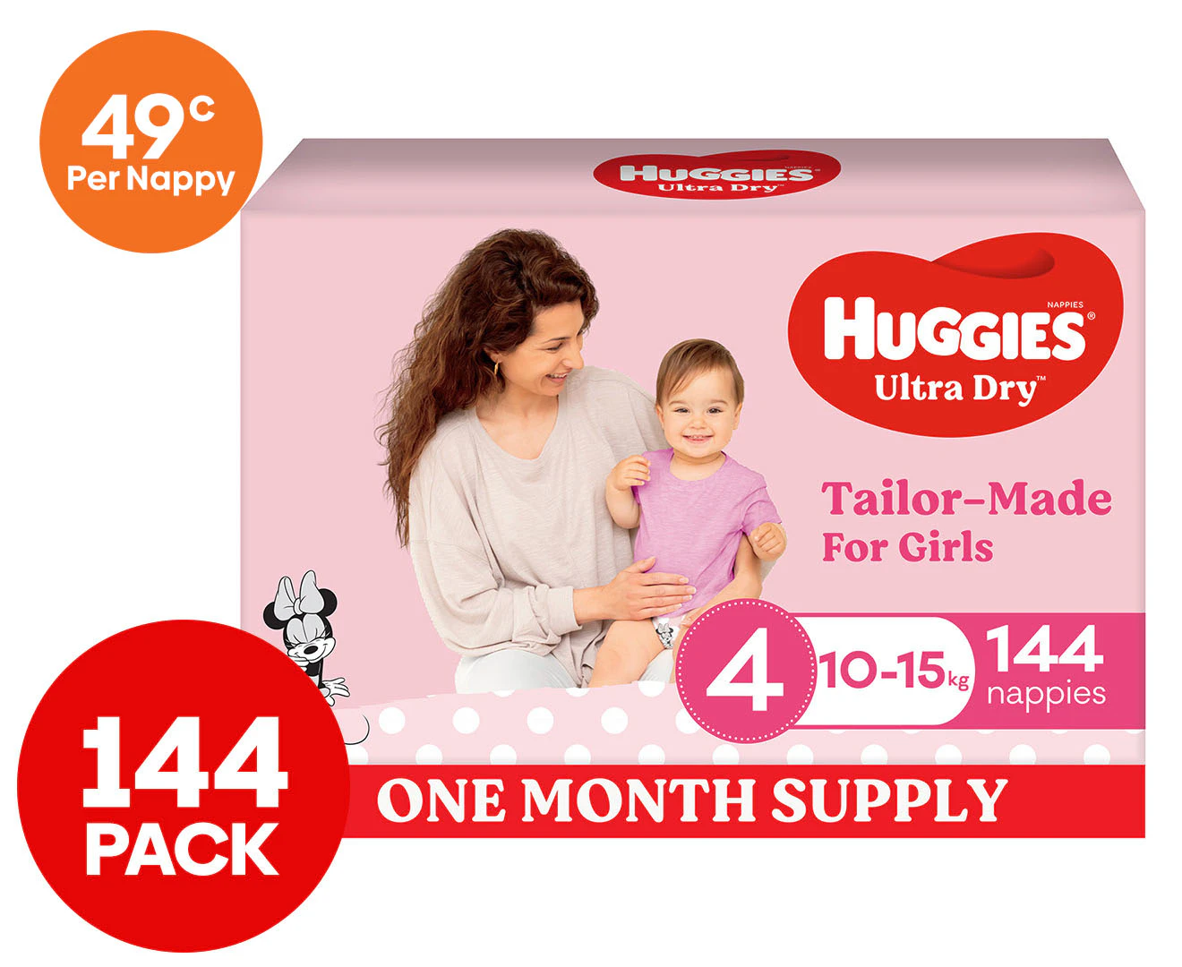 Huggies Ultra Dry For Girls Size 4 10-15kg Nappies 144pk