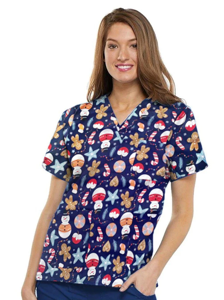 Christmas Printed Scrubs Unisex Navy - Navy