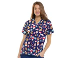 Christmas Printed Scrubs Unisex Navy - Navy