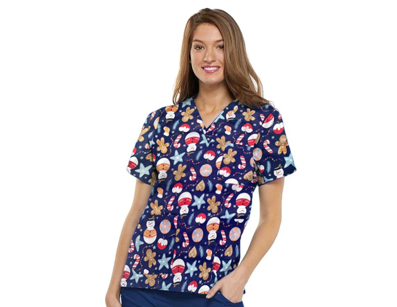 Christmas Printed Scrubs Unisex Navy - Navy