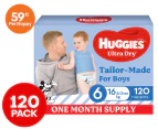 Huggies Ultra Dry For Boys Size 6 16kg+ Nappies 120pk