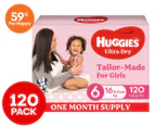Huggies Ultra Dry For Girls Size 6 16kg+ Nappies 120pk
