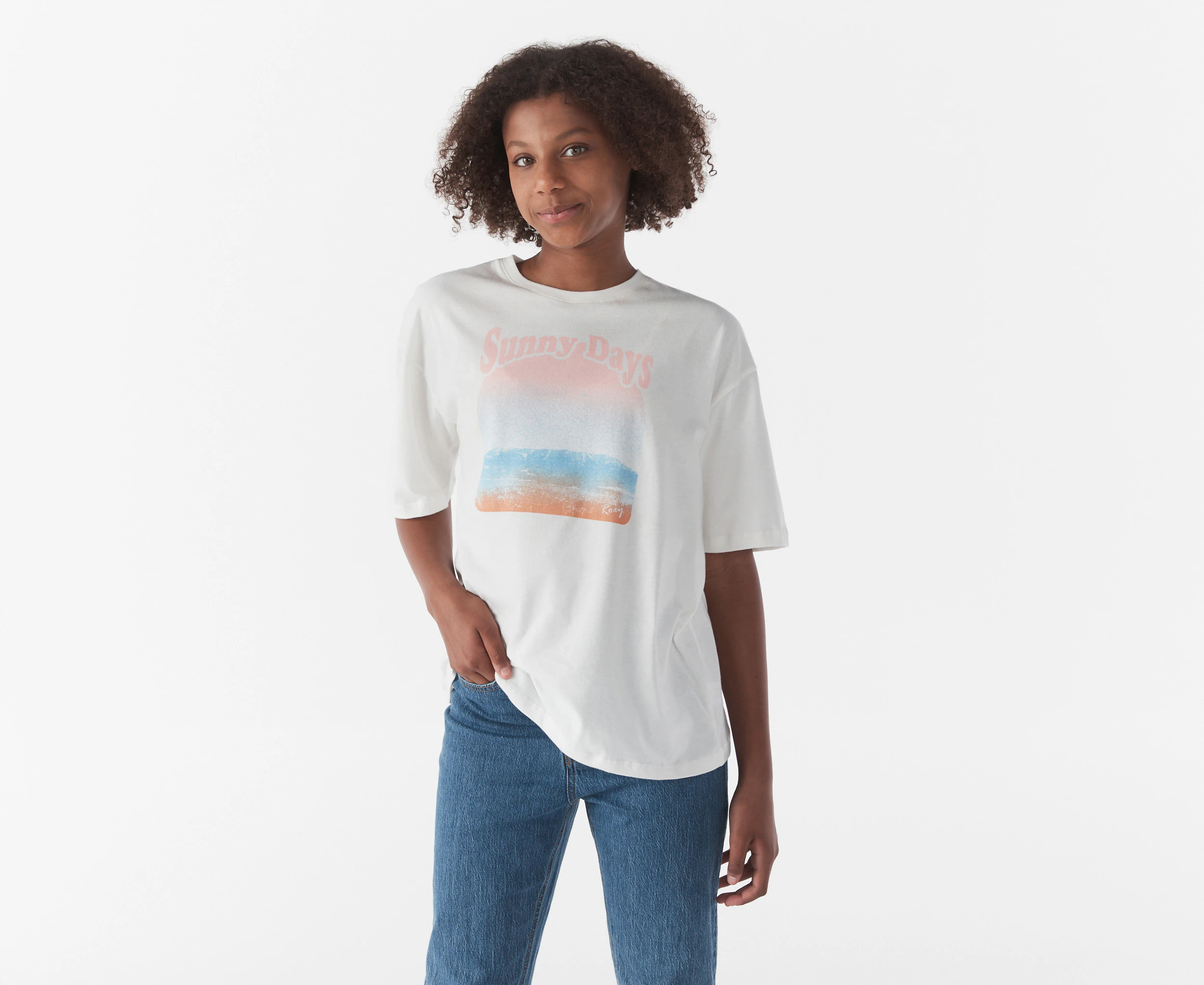 Roxy Girls' Gradient Landscape Tee / T-Shirt / Tshirt - Snow White