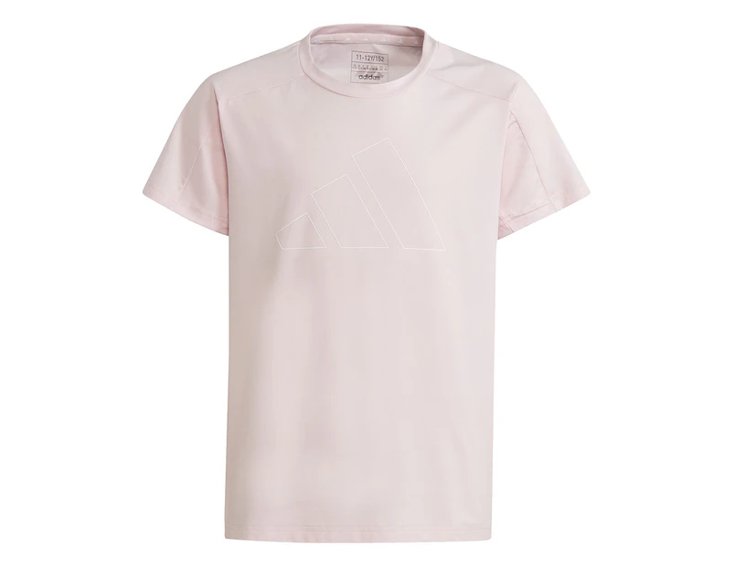 Adidas Girls' Essentials AEROREADY Logo Tee / T-Shirt / Tshirt - Pink/White