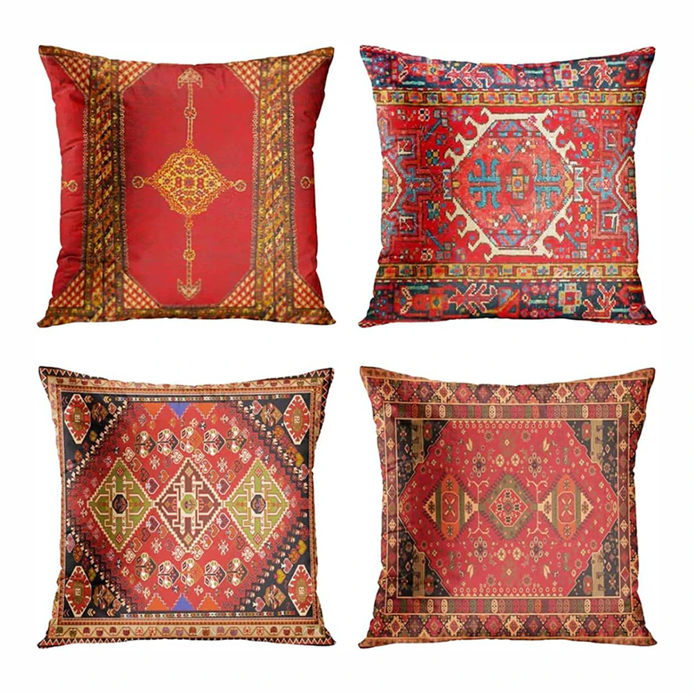 Set of 4 cushion covers geometric Persian home decor oriental outdoor cushions couch sofa cushion covers colorful red tribal 18 x 18 inches