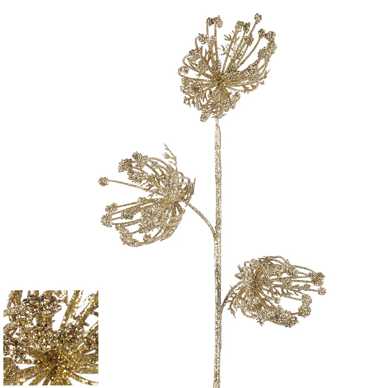 Gold Queen Anne Lace Glitter Stem 65cm