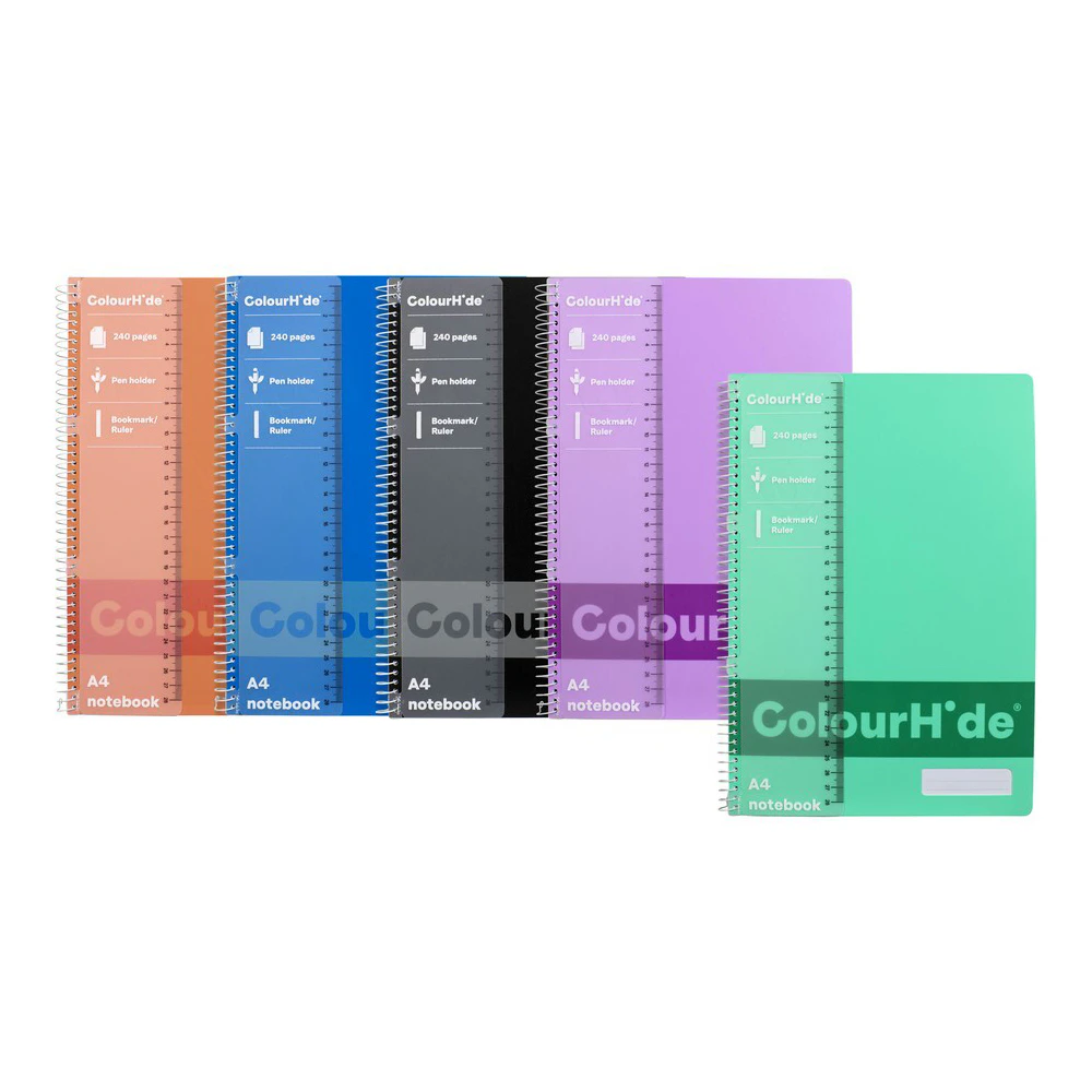 5pc Colourhide A4 Spiral Notebook School Writing Stationery 240-Pages Assorted