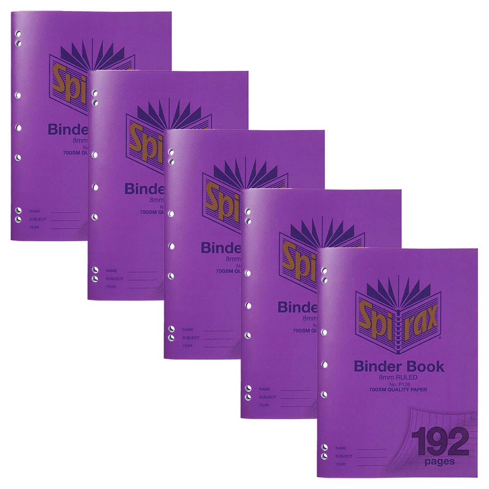 5pc Spirax 128 Binder Book A4 School/Writing Notebook 8mm Ruled 192-Pages Purple