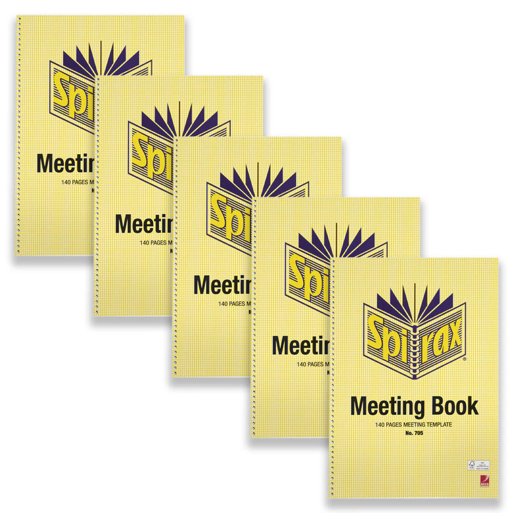 5pc Spirax Meeting Book A4 Template Writing Notebook/Log Stationery 140-Pages