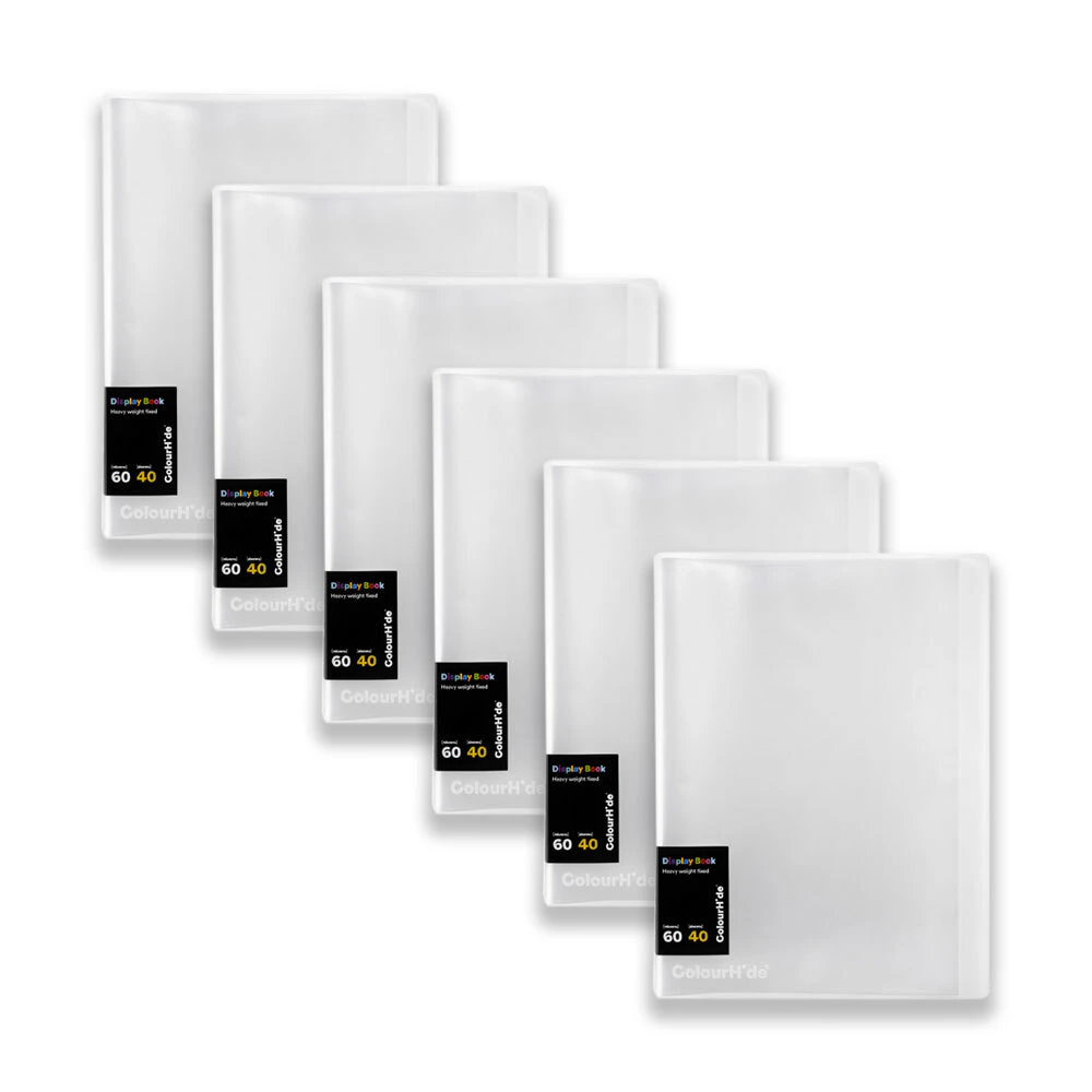 6pc Colourhide Display Book Folder Fixed File/Document Holder 40-Sleeves Clear