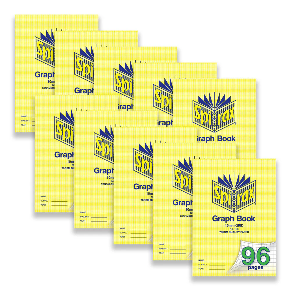 10pc Spirax P138 A4 Graph Book 10mm Grid 96-Pages Notebook Stationery Yellow