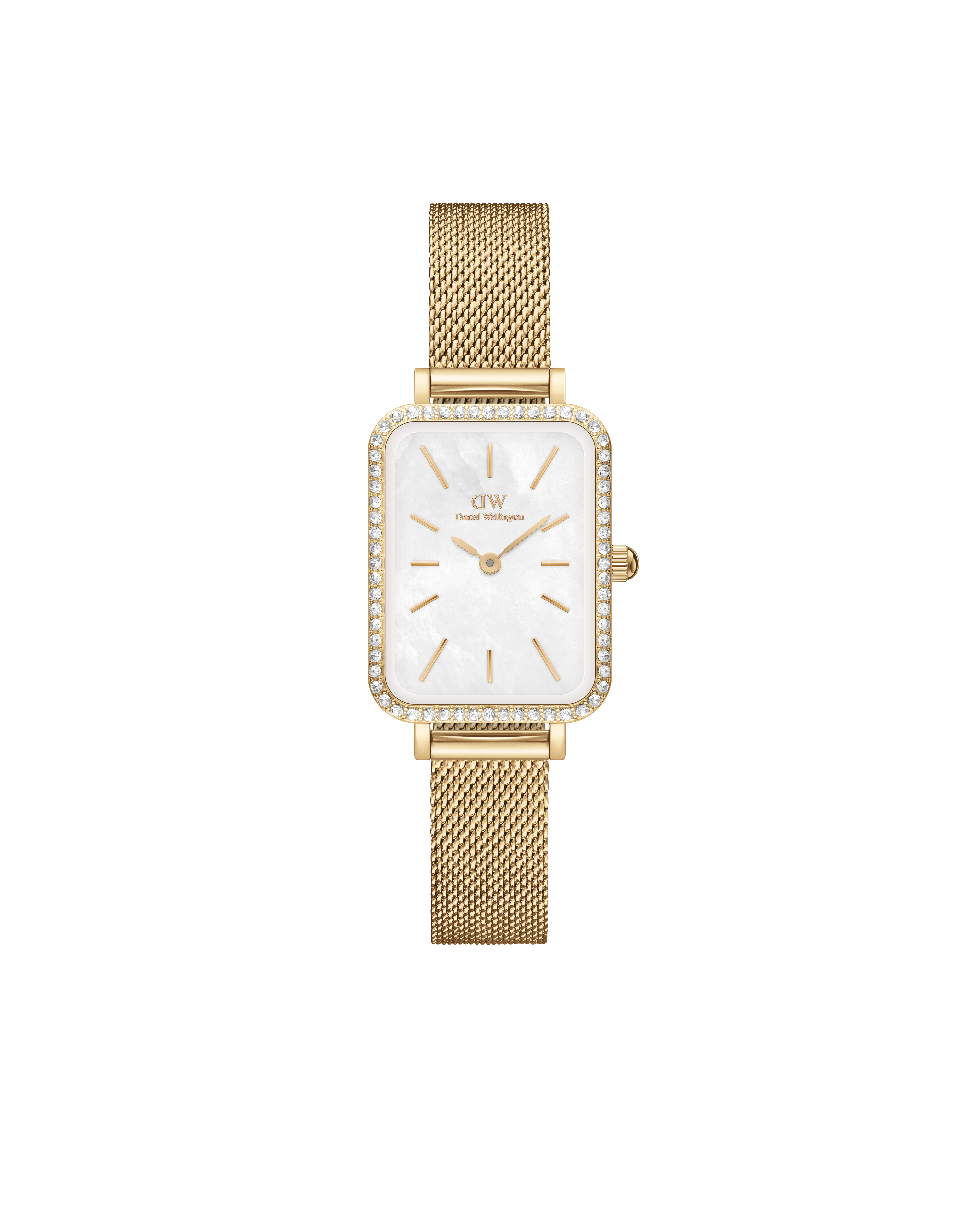 Daniel Wellington Quadro 20x26 Bezel Mesh White Mother of Pearl Gold Watch