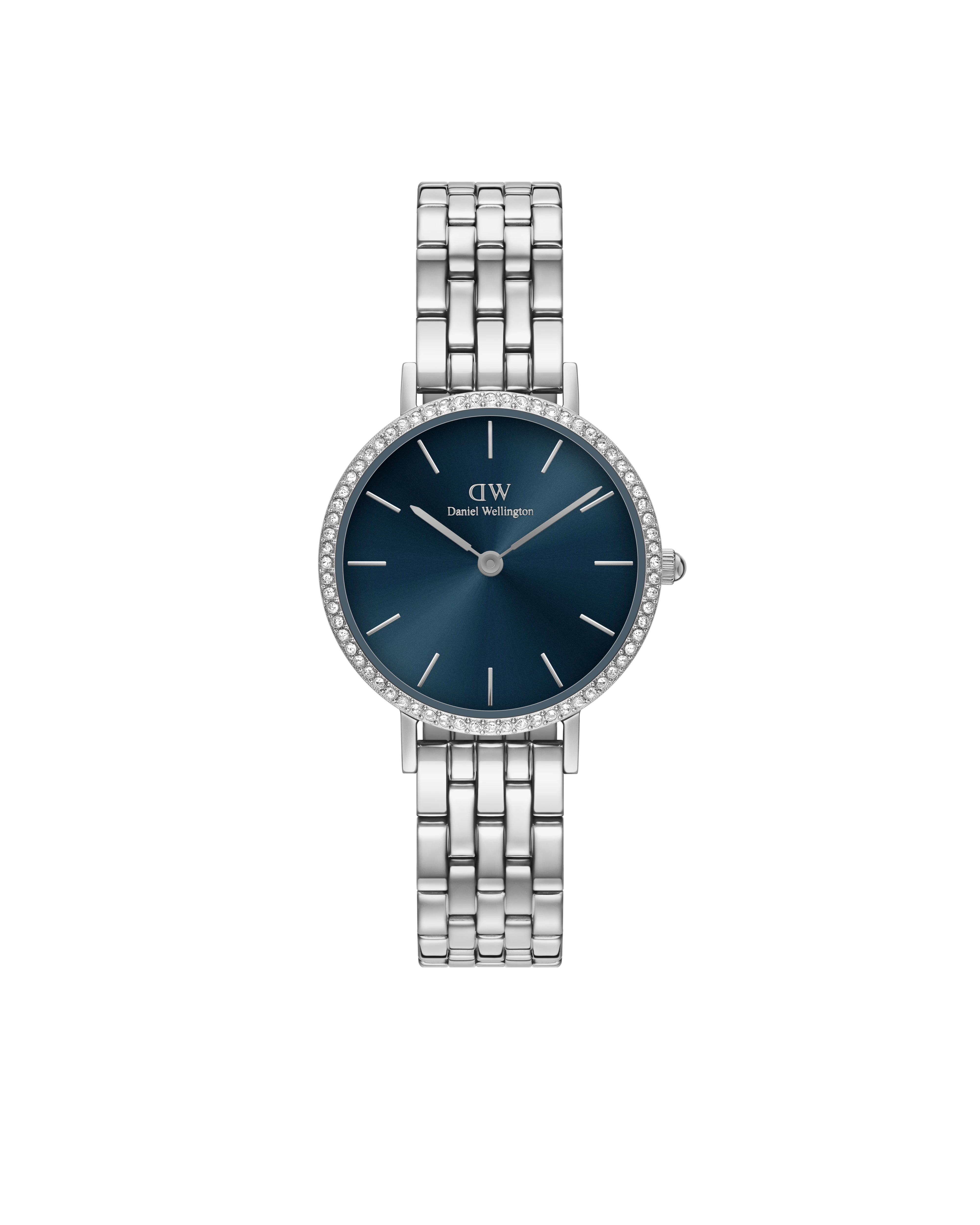 Daniel Wellington Petite 28 Bezel 5-Link Arctic Sunray Silver Watch