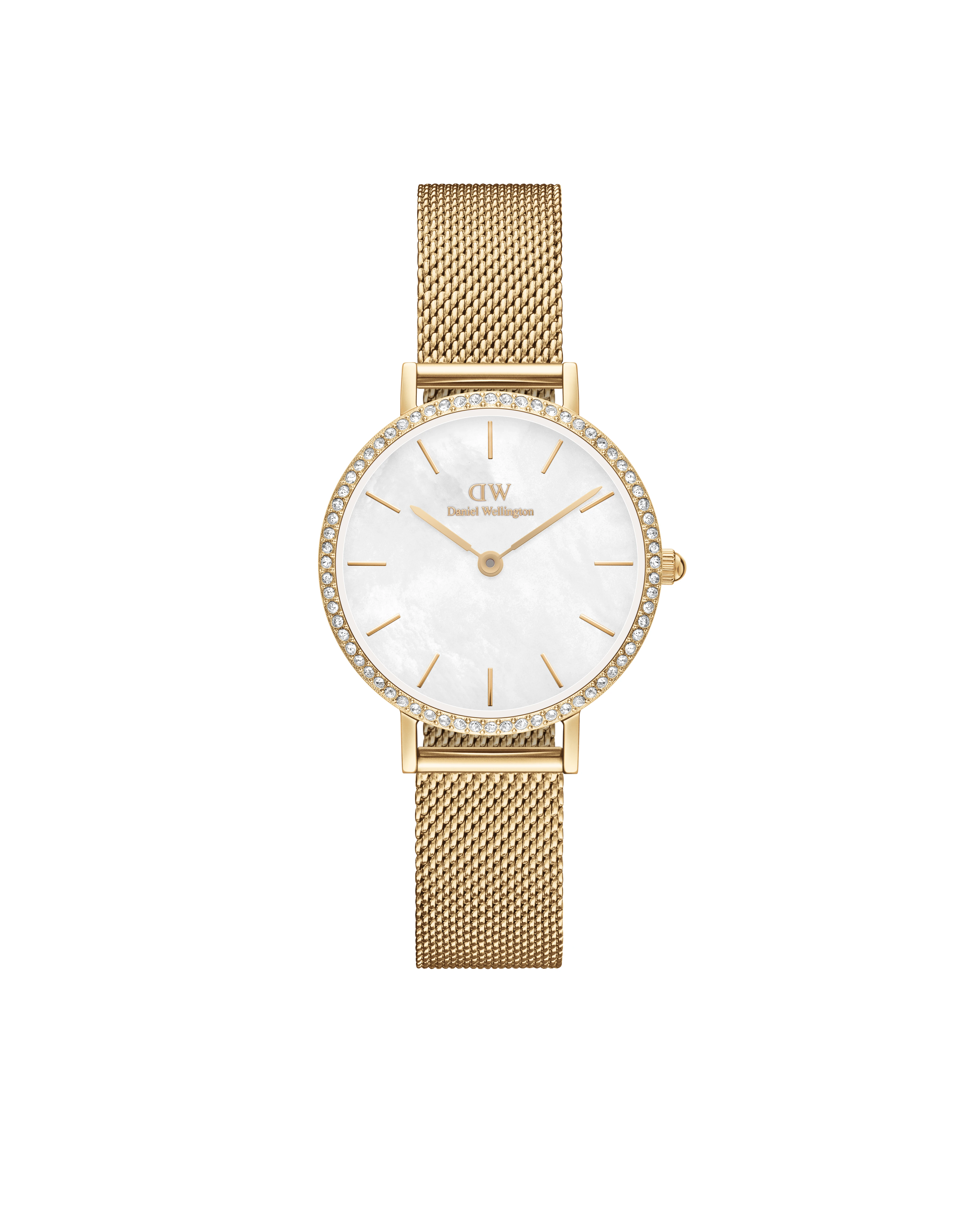 Daniel Wellington Petite 28 Bezel Mesh White Mother of Pearl Gold Watch