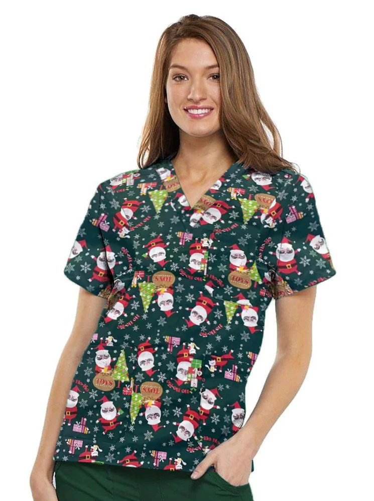 Christmas Printed Scrubs Unisex Green - Green