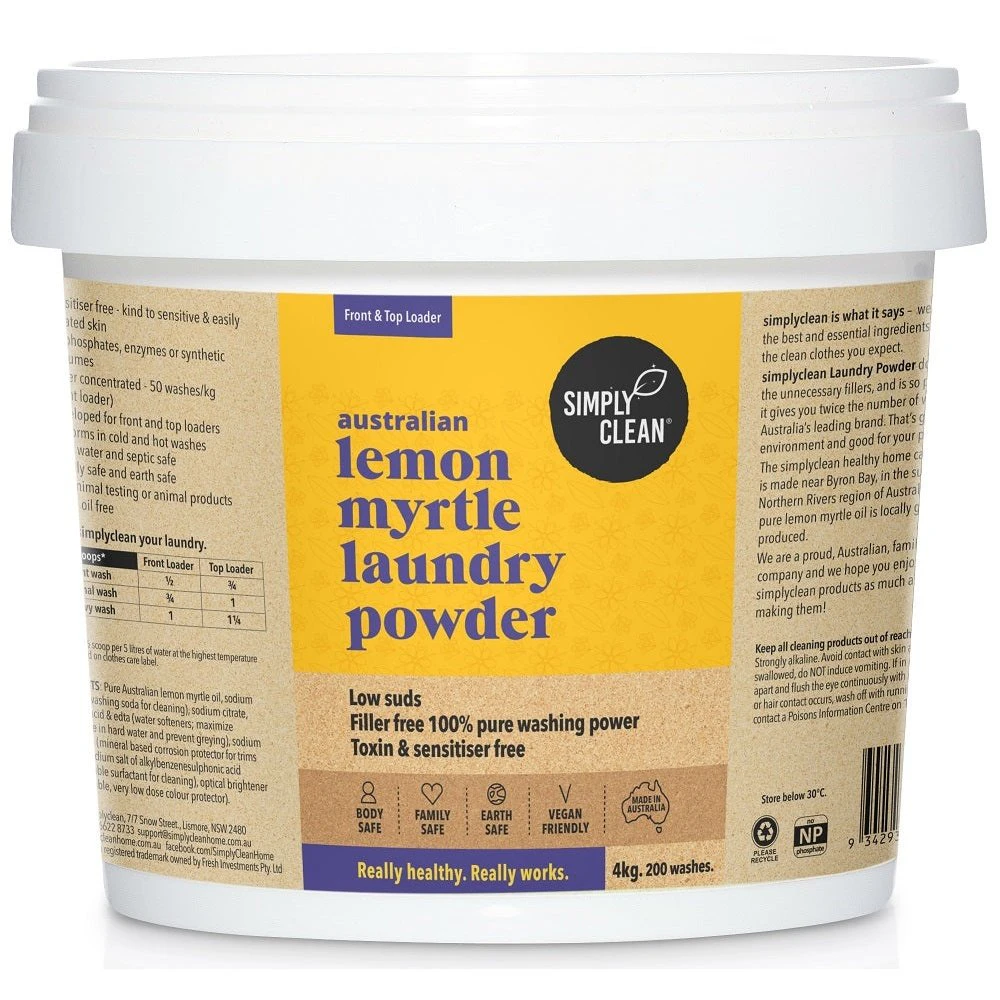 Simply Clean Lemon Myrtle Laundry Powder 4kg Pail