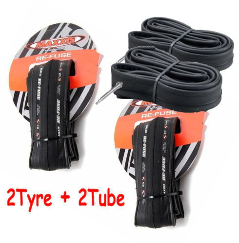 2 X Maxxis Re-Fuse Folding Road Bike Cycling Tyre 700 X 28C Refuse + 2X Tube