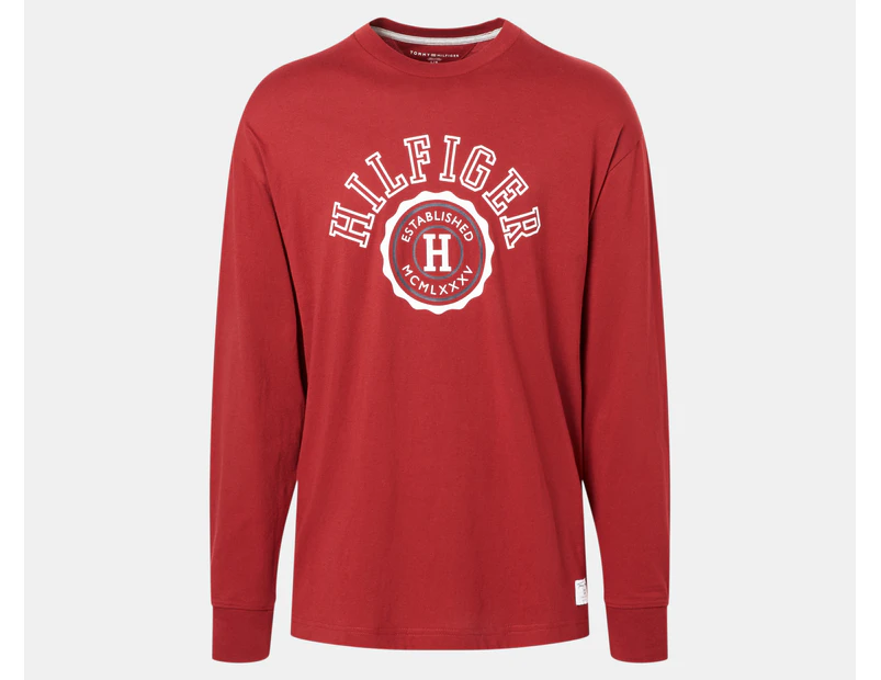 Tommy Hilfiger Men's Prep Squad Long Sleeve Tee / T-Shirt / Tshirt - Regatta Red