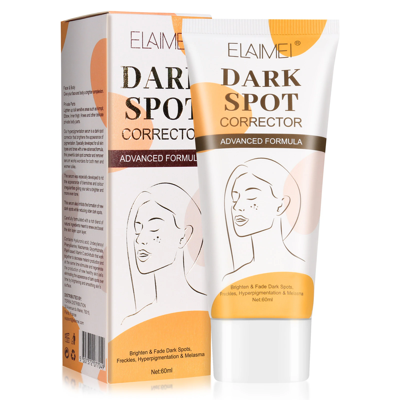 Elaimei Dark Spot Remover Skin Face Freckle Removal Corrector Cream Bleaching Whitening Acne Blemishes 60ml