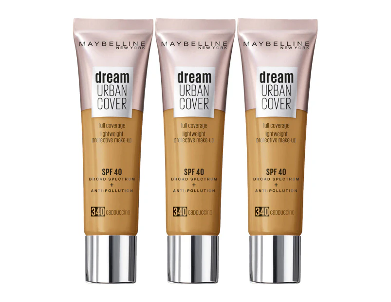 Maybelline Dream Urban Cover Makeup Spf40 30ml 340 Cappuccino 3 Pack